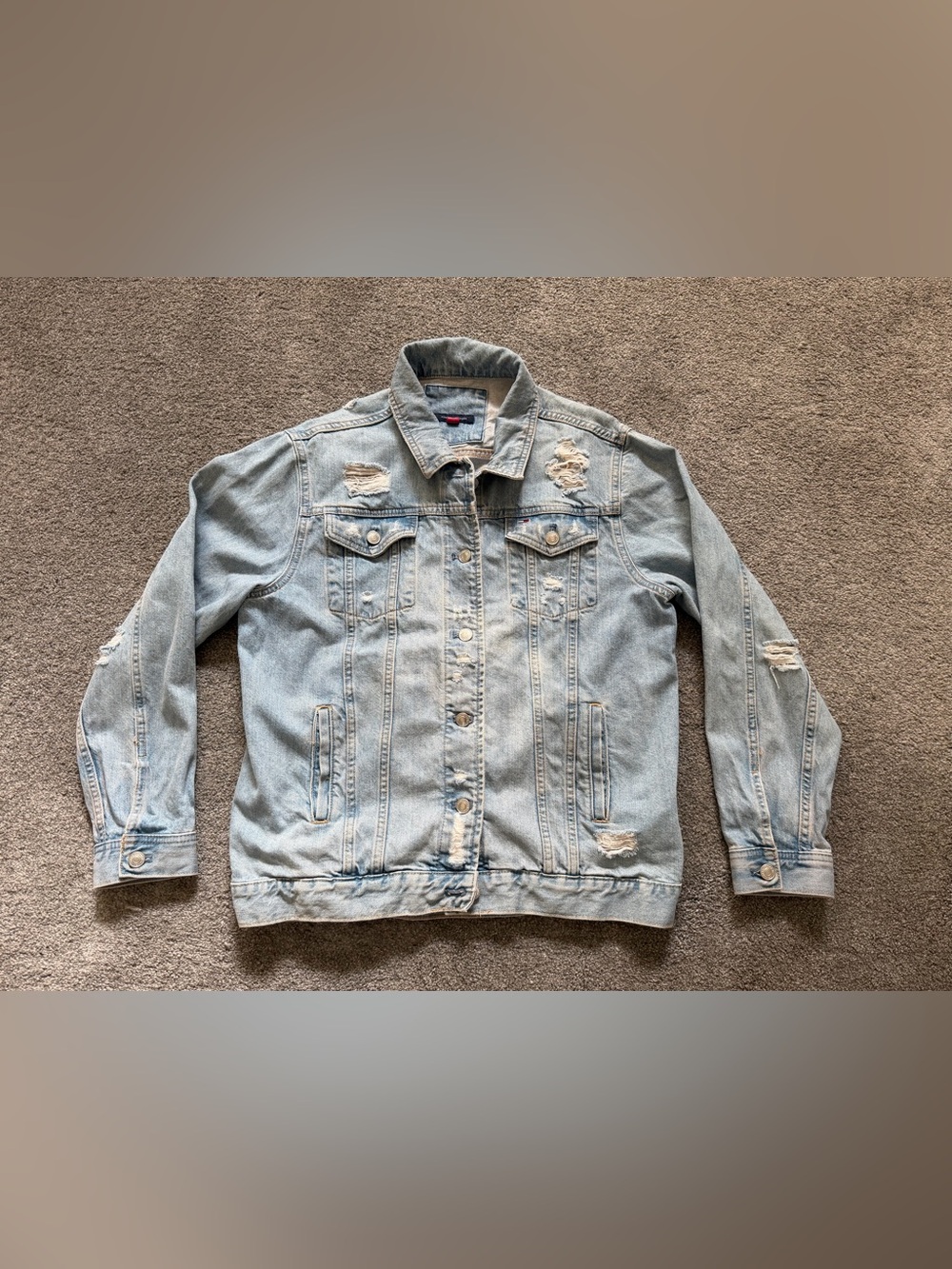 Size S - Tommy Hilfiger Distressed Light Denim Jean Jacket